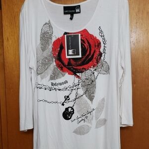 Antthony White Long Sleeve Top with Red and Gray Design